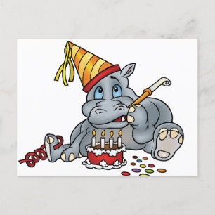 Cartão Postal Feliz Aniversário Hipopótamo