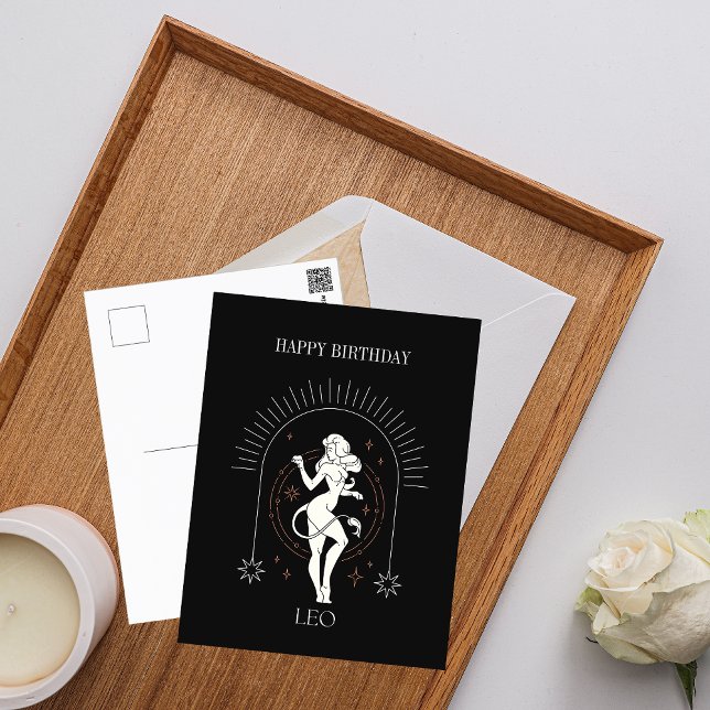 Cartão Postal Feliz Aniversário Horóscopo Zodíaco Leão Místico (Happy Birthday Mystic Leo Zodiac Horoscope Postcard)