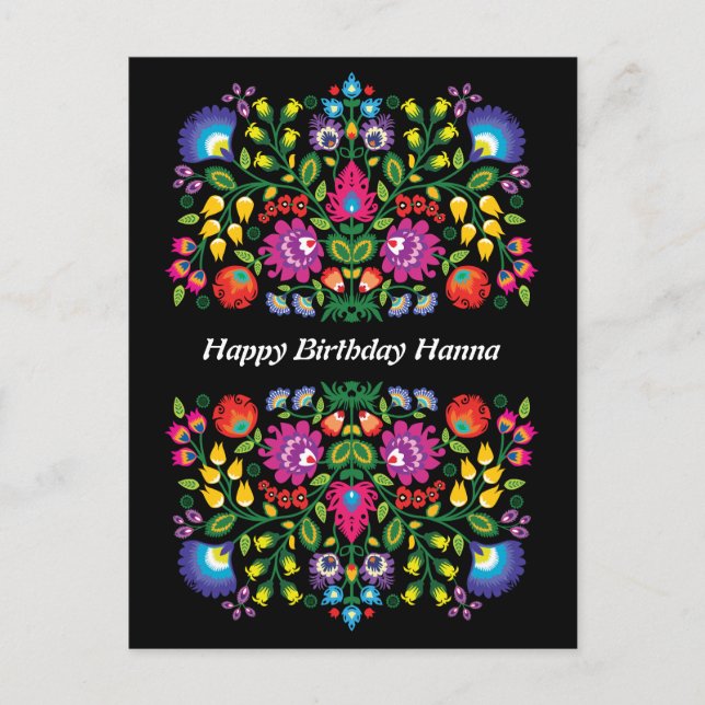 Cartão Postal Feliz Aniversário Incrível Folk Wycinanki (Frente)