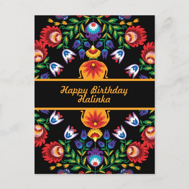 Cartão Postal Feliz Aniversário Incrível Povo Polonês Wycinanki  (Frente)