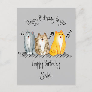 Cartão Postal Feliz Aniversário Irmã Purrfect Sempre Gatos Bonit