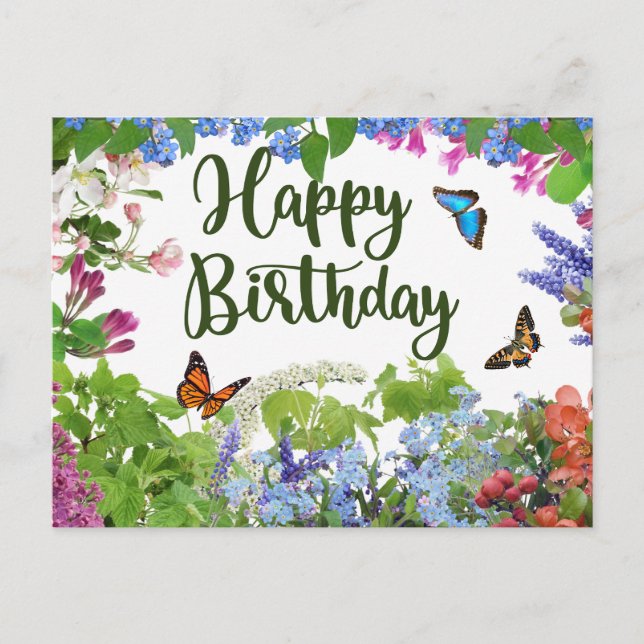 Cartão Postal Feliz Aniversário Jardim Botânico de Flores Colori (Frente)