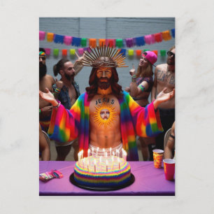Cartão Postal Feliz Aniversário Jesus Colorido Divertido
