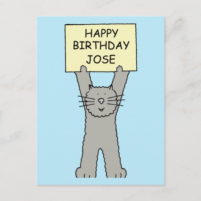 Cartão Postal Feliz Aniversário Jose Gato Desenho Animado (Frente)