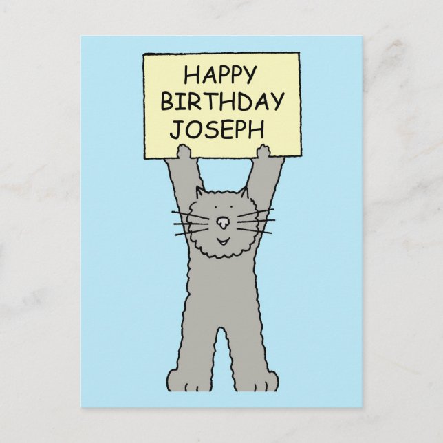 Cartão Postal Feliz aniversário Joseph Cartoon Cat (Frente)
