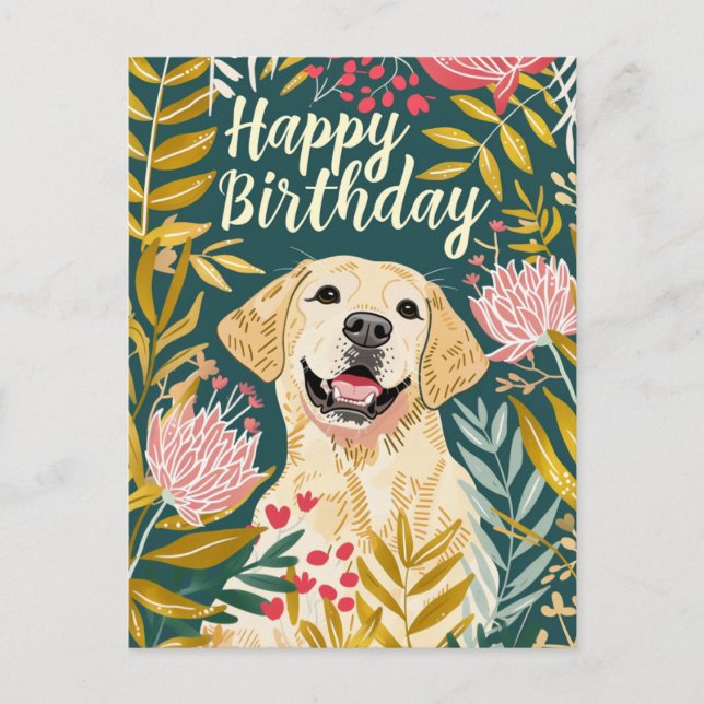 Cartão Postal Feliz Aniversário Labrador  (Frente)