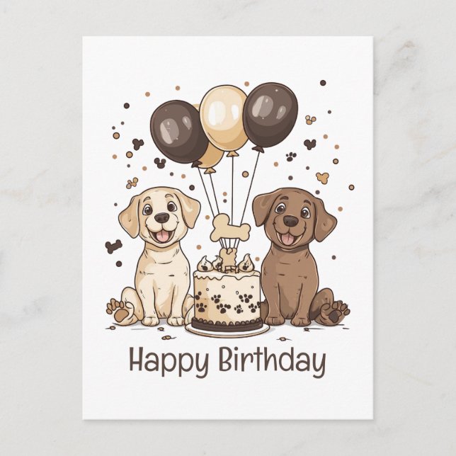 Cartão Postal Feliz Aniversário Labrador Cachorros de Retriever (Frente)
