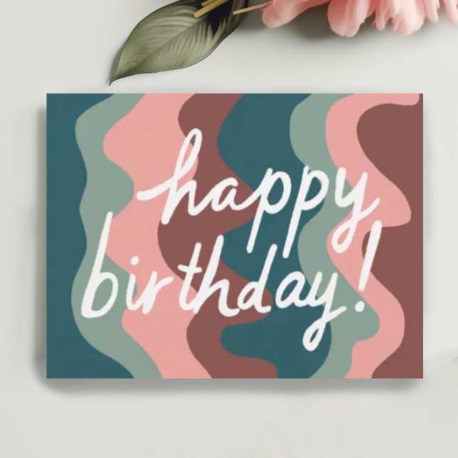 Cartão Postal FELIZ ANIVERSÁRIO Legal e divertido Tiras de Ondas (Custom hand lettered happy birthday postcard, add your own text to customize it)