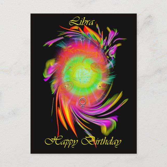 Cartão Postal Feliz Aniversário  Libra (Frente)