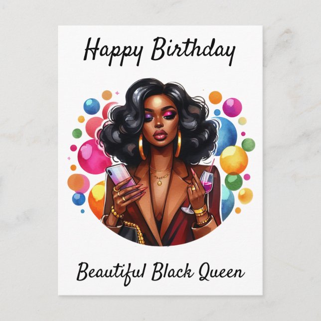 Cartão Postal Feliz aniversário Linda Rainha Negra Melanin Sista (Frente)