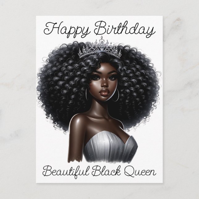 Cartão Postal Feliz aniversário linda rainha negra melanina irmã (Frente)