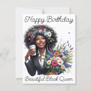 Cartão Postal Feliz Aniversário Linda Rainha Negra Melanina Irmã