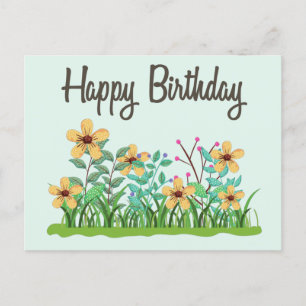 Cartão Postal Feliz Aniversário Lindas Flores Amarelas do Jardim