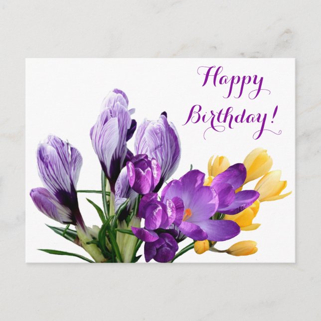 Cartão Postal Feliz aniversário lindo floral de açafrão roxo ama (Frente)