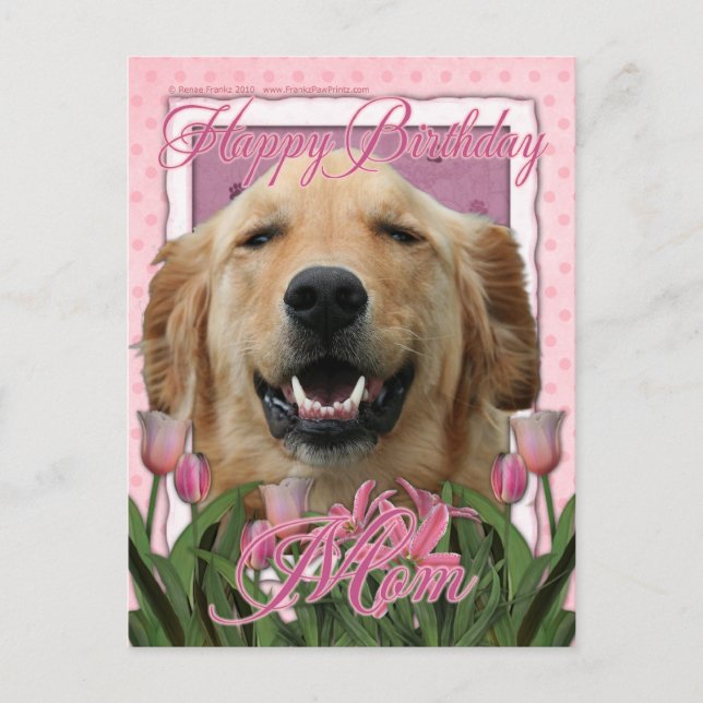 Cartão Postal Feliz aniversário Mãe - Ouro Retriever - Mickey (Frente)