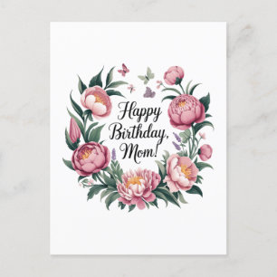 Cartão Postal Feliz Aniversário Mamãe Design Floral 