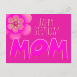 Cartão Postal Feliz Aniversário Mamãe em Texto Rosa Divertido e