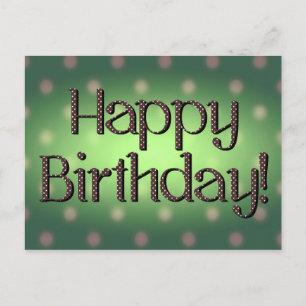Cartão Postal Feliz Aniversário Marrom Texto Bolinhas Verde Bkg