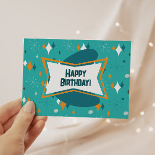 Cartão Postal Feliz Aniversário, MCM Atomic Starburst Turquesa