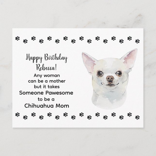 Cartão Postal Feliz Aniversário Melhor Mãe de Cachorro Chihuahua (Frente)