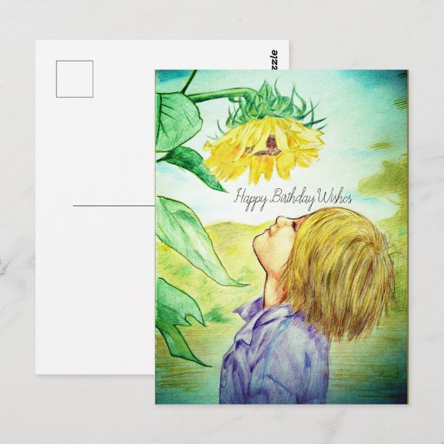 Cartão Postal Feliz Aniversário Menino | Cartão-Postal de Girass (Frente/Verso)