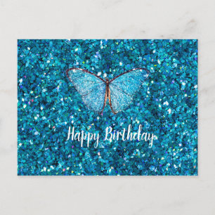 Cartão Postal Feliz Aniversário Modelo Azul Brilhante e Glamouro