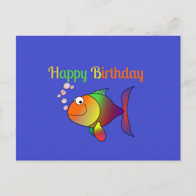 Cartão Postal Feliz Aniversário, modelo do peixe Bolhas (Frente)