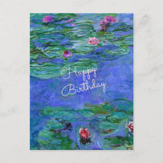 Cartão Postal Feliz Aniversário: Monet's Water Lily famosa arte