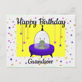 Cartão Postal Feliz aniversário, neto, Alienígena espacial bonit