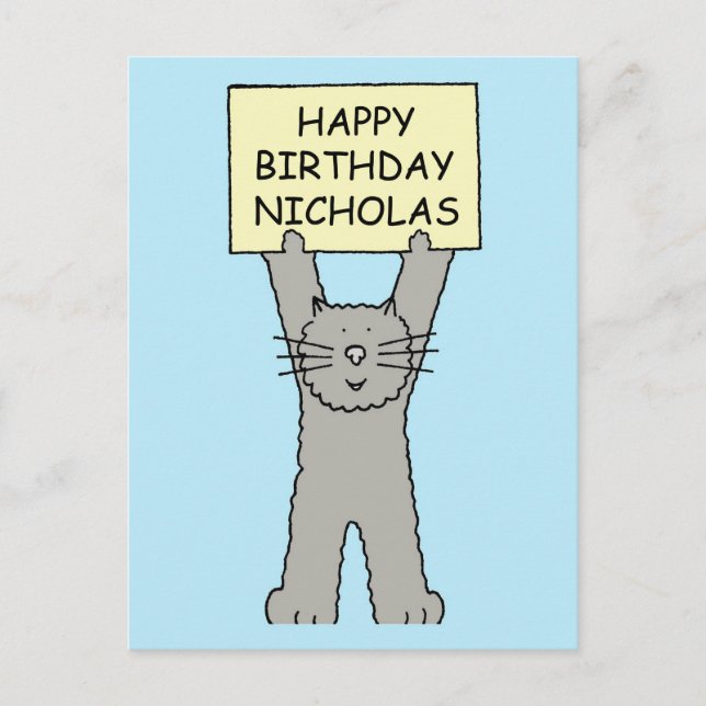 Cartão Postal Feliz Aniversário, Nicholas Cartoon Cat (Frente)