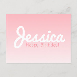 Cartão Postal Feliz Aniversário, Nome Personalizável   Rosa