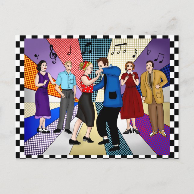 Cartão Postal Feliz Aniversário | Nostálgico Retro anos 1950 (Frente)