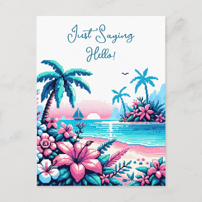 Cartão Postal Feliz Aniversário | Oceano de Arte Pixel (Frente)