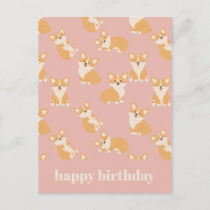 Cartão Postal Feliz Aniversário Padrão de Corgi Fofo para Amante
