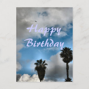 Cartão Postal Feliz Aniversário palmeiras e céu
