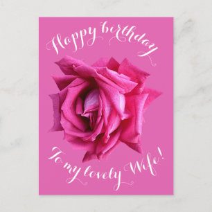Cartão Postal Feliz aniversário para a esposa, rosa cor-de-rosa