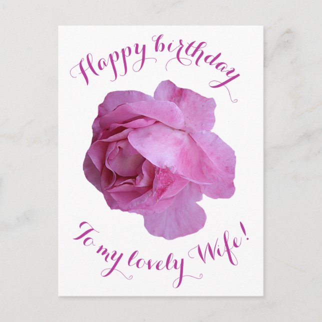 Cartão Postal Feliz Aniversário para minha esposa, bonito rosa r (Frente)