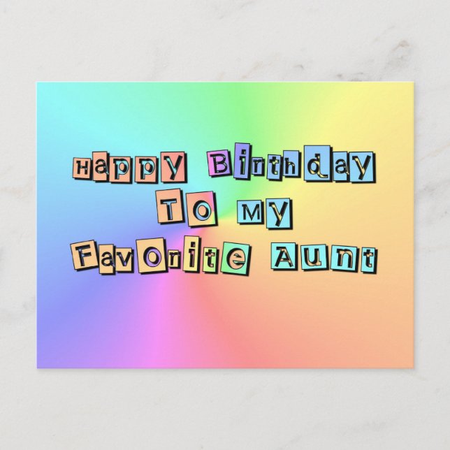 Cartão Postal Feliz Aniversário Para Minha Tia Favorita (Frente)