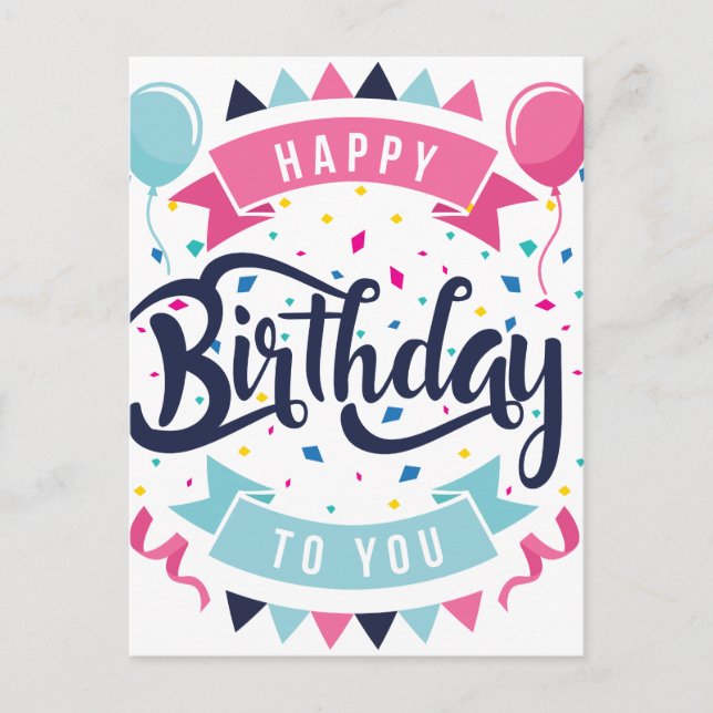 Cartão Postal Feliz aniversário para você confetti e bunda (Frente)