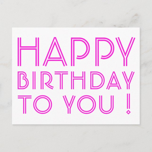 Cartão Postal "Feliz Aniversário Para Você!" Magenta e Branco (Frente)