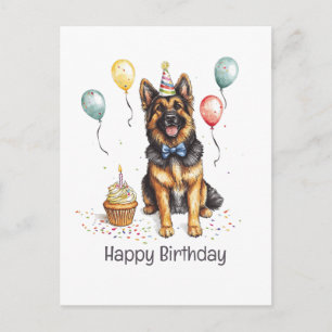 Cartão Postal Feliz Aniversário Pastor Alemão