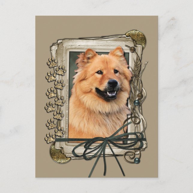 Cartão Postal Feliz Aniversário - Patas Pedras - Chow Chow - Cin (Frente)