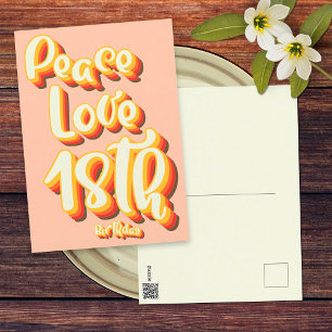 Cartão Postal Feliz Aniversário Paz Amor Pêssego Retro Groovy 18