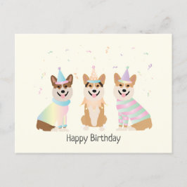 Cartão Postal Feliz Aniversário Pembroke Welsh Corgi Dogs