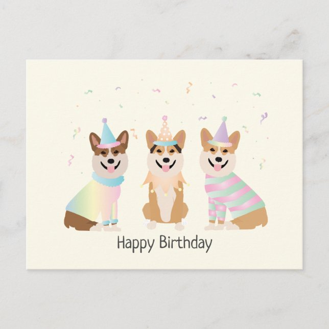Cartão Postal Feliz Aniversário Pembroke Welsh Corgi Dogs (Frente)