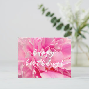 Cartão Postal Feliz Aniversário! Peônias Rosa Elegantes 