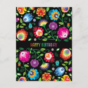 Cartão Postal 🌸 Feliz Aniversário, personalizável folclore 