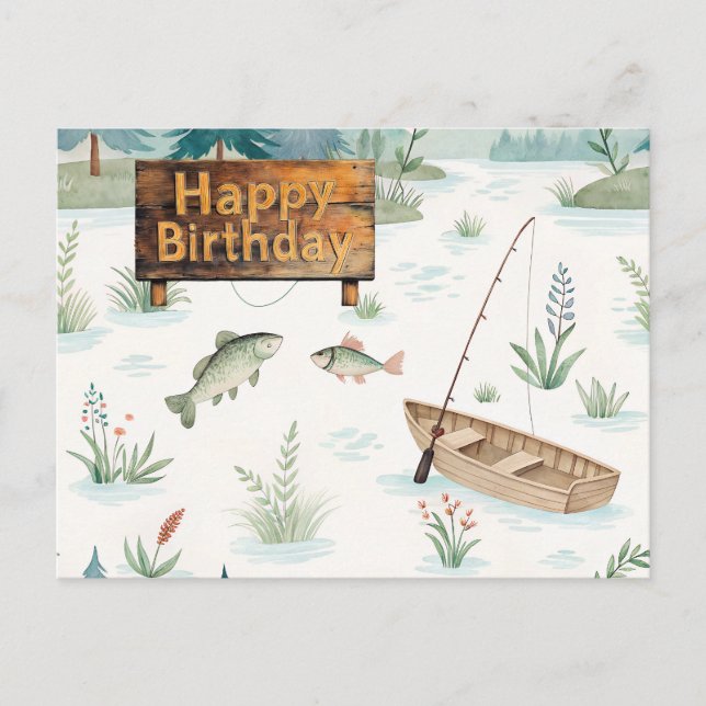Cartão Postal Feliz Aniversário Pesca tema para pescador (Frente)