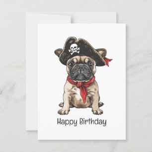 Cartão Postal Feliz Aniversário Pirata Bulldog Francês
