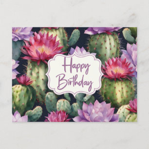 Cartão Postal Feliz Aniversário Plantas Suculentas, Flores de Ca